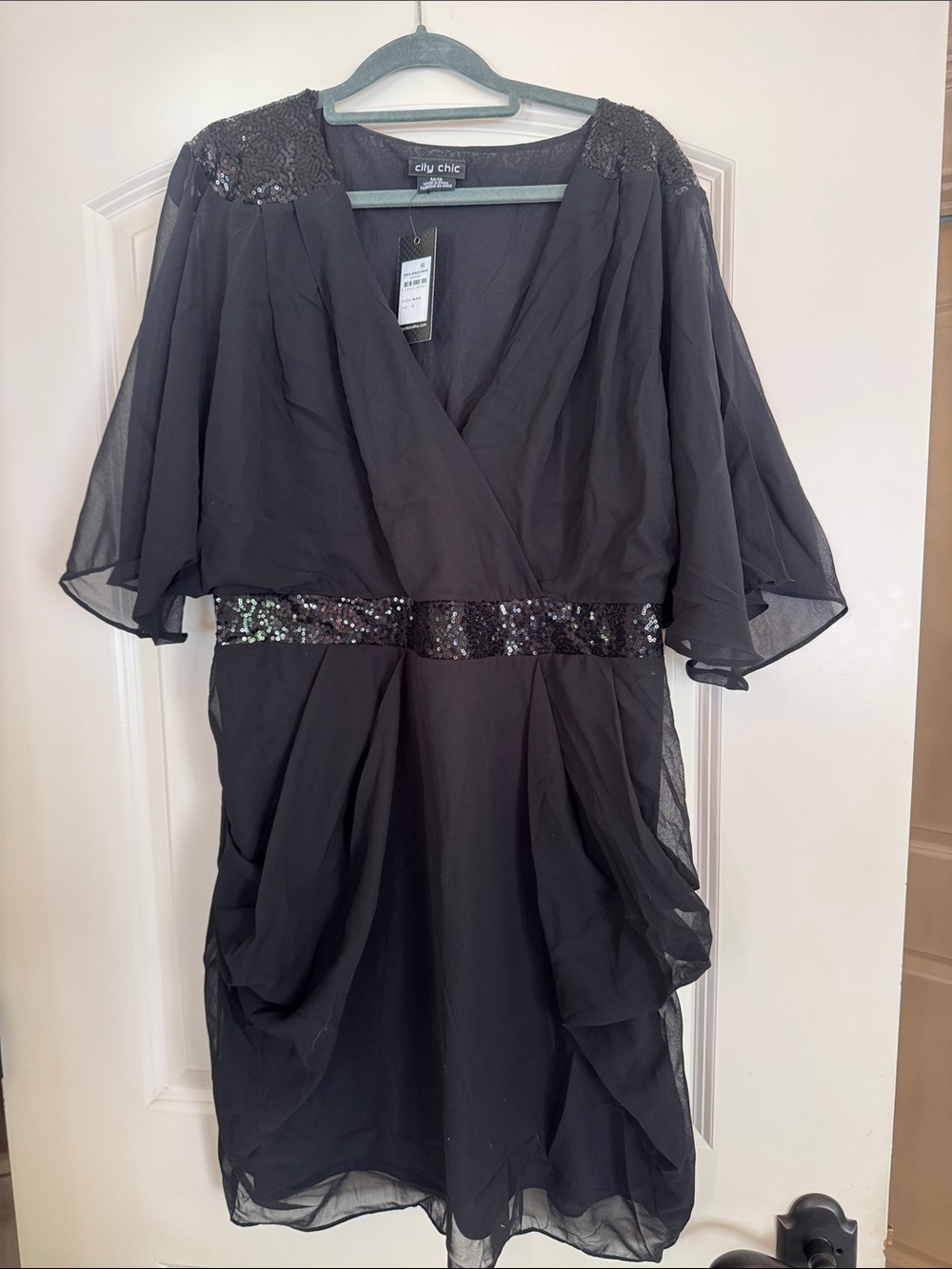 City Chic Black Sequin-Waist Midi Dress